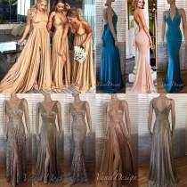 Bridesmaid Dress Long Side Slit V-neck A-Line Dress Candy Gold Rosegold Multi Functional Dress Rose Evening Gown Wedding Party Plus Size wedding photo - Bridesmaid Dress Long Side Slit V-neck A-Line Dress Candy Gold Rosegold Multi Functional Dress Rose Evening Gown Wedding Party Plus Size