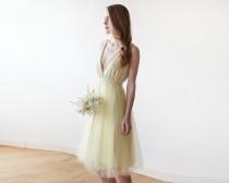 Yellow midi tulle dress, Open back bridesmaids tulle dress 1128 wedding photo - Yellow midi tulle dress, Open back bridesmaids tulle dress 1128