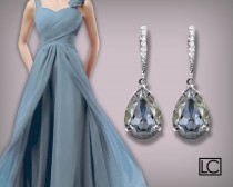 wedding photo -  Blue Shade Crystal Earrings, Swarovski Teardrop Rhinestones Blue Earrings, Dusty Blue Silver Bridesmaid Earrings, Wedding Dusty Blue Jewelry