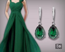 wedding photo -  Emerald Crystal Earrings Swarovski Emerald Teardrop Silver Earrings Green Bridesmaid Earrings Wedding Bridal Jewelry Prom Emerald Earrings