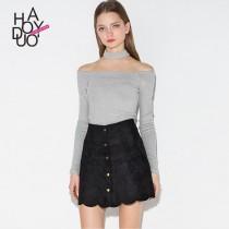 Sexy Slimming Halter Bateau Off-the-Shoulder 9/10 Sleeves T-shirt Basics - Bonny YZOZO Boutique Store wedding photo - Sexy Slimming Halter Bateau Off-the-Shoulder 9/10 Sleeves T-shirt Basics - Bonny YZOZO Boutique Store