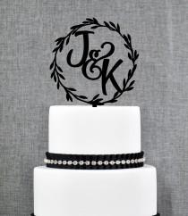 Rustic Laurel Cake Topper, Personalized Initials Cake Topper, Elegant Custom Cake Topper (T321) wedding photo - Rustic Laurel Cake Topper, Personalized Initials Cake Topper, Elegant Custom Cake Topper (T321)