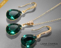 wedding photo -  Emerald Green Crystal Jewelry Set Emerald Gold Earrings&Necklace Set Swarovski Emerald Rhinestone Jewelry Set Wedding Green Jewelry Sets