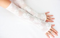 wedding photo -  White long lace gloves, wedding long gloves, fingerless bridal gloves, wristlet cuff glovelet, boho bride, wedding gift, opera gloves
