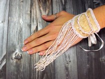 wedding photo -  Bead embroidery tassel bracelet, statement cuff, belly dance fringe bracelet accessory, elegant anniversary gift, rustic wedding gift