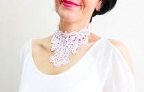 wedding photo -  White Lace Bridal Choker Necklace White Choker Bridal Choker Wedding Statement Bib Necklace High Neck Collar Unique Gift For Her Bridal Gift