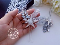 wedding photo -  Set of 2 Starfish Hair Pins|starfish seashell hair accessories|seashell hair clip|starfish wedding headpiece hair comb