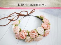 wedding photo -  Blush boho toddler Flower Crown Pink mint wax flower crown Birthday crown flower head wreath Bohemian Headpiece rose hair crown