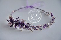 wedding photo -  Purple Crystal hair vine Violet Beaded headband Lilac Crown with gemstones Boho wedding wreath Attire Wired Hair Jewelry bande de mariage