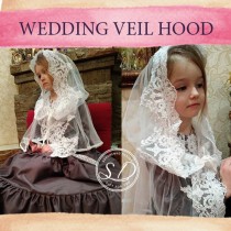 wedding photo -  Hooded Shawl Infinity Veil Traditional catholic lace mantilla veil for mass Head coverings Circle Church Veil communion gift for girls