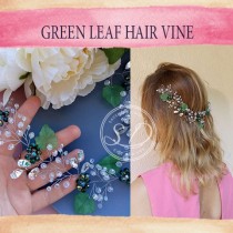 wedding photo -  Green Hair Vine Emerald Crystal flower crown Green Leaves Hair Headband greenery wedding hairpiece Green Crystal Tiara St. Patrick's crown