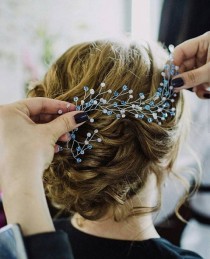 wedding photo -  something Blue wedding hair accessories Mermaid tiara blue headpiece Beach Long Hairvine tocado moldeable novia braut haarschmuck blau gold