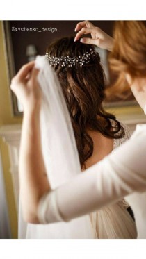 wedding photo -  Bohemian bridal headpiece Silver Hair Vine with Swarovski Crystals Rose gold Pearl babys breath crown crystal bridal pearl hair vine