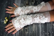 wedding photo -  White lace wedding gloves, Wedding Accessories, French lace fingerless gloves, Bridal accessories, Wedding gift, Bridal lace gloves, Gift