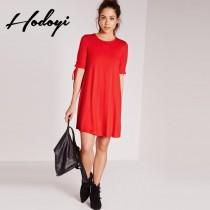 wedding photo -  Oversized Vogue Scoop Neck One Color Fall Tie Casual Short Sleeves Dress - Bonny YZOZO Boutique Store