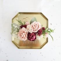 Flower Hair comb, Burgundy flower hair piece, Bridal hair comb, Bridal flower clip wedding photo - Flower Hair comb, Burgundy flower hair piece, Bridal hair comb, Bridal flower clip