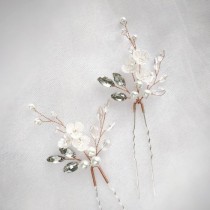 Rose gold hair pins for brides and bridesmaids. Bridal hair piece Baby's breath hair pins wedding photo - Rose gold hair pins for brides and bridesmaids. Bridal hair piece Baby's breath hair pins