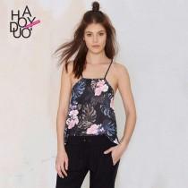 wedding photo -  Sexy Open Back Printed Crossed Straps Floral Summer Sleeveless Top Strappy Top - Bonny YZOZO Boutique Store