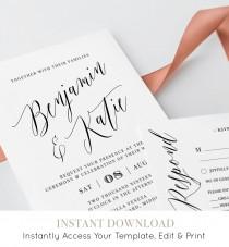 wedding photo - Printable Wedding Invitation Suite, 100% Editable Template, INSTANT DOWNLOAD, Invite, RSVP, Details Card, Simple & Modern, Templett #038
