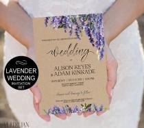 wedding photo - Lavender Wedding Invitation Template Set-Purple Flowers Watercolor Kraft Invite-DIY Printable Invitations-PDF-Download Instantly 