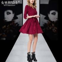 wedding photo -  2017 autumn new style fashion cultivate one's morality simple v-neck suede short a-line skirt dress women's clothing - Bonny YZOZO Boutique Store