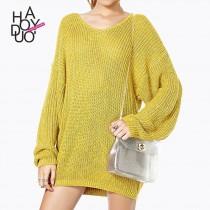 wedding photo -  Oversized Vogue Simple Drop Shoulder One Color Fall 9/10 Sleeves Sweater - Bonny YZOZO Boutique Store