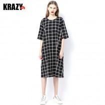 wedding photo -  Comfortable cotton loose cut chequered dress with long sleeves in summer 7536 - Bonny YZOZO Boutique Store
