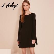 wedding photo -  Must-have Vogue Simple Attractive Flare Sleeves Low Cut One Color Fall 9/10 Sleeves Dress - Bonny YZOZO Boutique Store