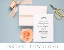 wedding photo - Leaves Wedding Invitation INSTANT DOWNLOAD, Wedding Invite, DIY Printable Invitation, Templett, Editable pdf, Green Leaves, Beatrix