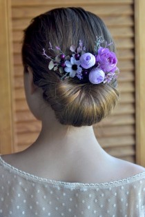 wedding photo -  Purple flower comb Wedding headpiece Purple bridal comb Rustic wedding comb Hair accessories Flowers hair Woodland comb