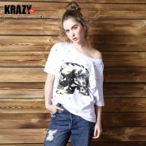 wedding photo -  Skull-patterned cotton loose short-sleeve t-shirt summer female 7707 - Bonny YZOZO Boutique Store