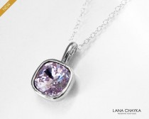 wedding photo -  Violet Lilac Crystal Necklace, Swarovski Violet Silver Necklace, Lilac Square Necklace, Light Purple Wedding Necklace, Lilac Crystal Jewelry