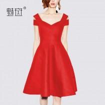 wedding photo -  Slimming V-neck Short Sleeves Red Summer Dress Formal Wear - Bonny YZOZO Boutique Store