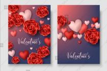 wedding photo -  Valentines day Party vector Invitation template with red roses hearts gift box