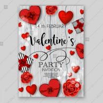 wedding photo -  Valentine's day party invitation card vector heart gift box red rose on wood texture