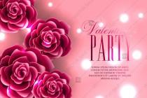 wedding photo -  Valentine Party invitation vector template Red paper cut rose background