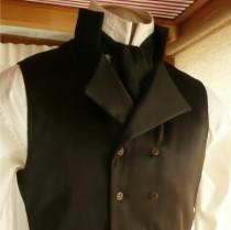 Mens English Regency Double Breasted Vest in Black Satin Grooms Waistcoat French Empire Eveningwear wedding photo - Mens English Regency Double Breasted Vest in Black Satin Grooms Waistcoat French Empire Eveningwear