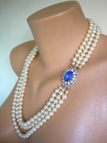 wedding photo -  Pearl And Sapphire Necklace, Vintage Pearls, Great Gatsby Jewelry, Art Deco, Bridal Jewelry, Wedding Necklace, Bridal Pearls, Downton Abbey