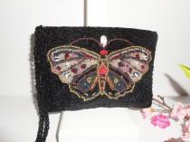 Vintage Black Bead Evening Bag, Glam Butterfly Design Bead Clutch Bag EB-0165 wedding photo - Vintage Black Bead Evening Bag, Glam Butterfly Design Bead Clutch Bag EB-0165