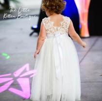 Ivory Flower Girl Dress, Junior Bridesmaid dress, lace flower girl dresses, Rustic lace flower girl dress, White and Ivory Tulle Flower Girl wedding photo - Ivory Flower Girl Dress, Junior Bridesmaid dress, lace flower girl dresses, Rustic lace flower girl dress, White and Ivory Tulle Flower Girl
