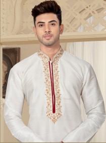 Traditional Fancy White Man's Kurta Pajama in plus size, Embroidery Work, Anniversary, party, wedding wedding photo - Traditional Fancy White Man's Kurta Pajama in plus size, Embroidery Work, Anniversary, party, wedding