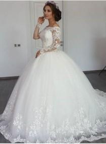 wedding photo -  Elegante Weiße Brautkleider mit Ärmel Prinzessin Hochzeitskleider Spitze Günstig Modellnummer: XY008-BC0311