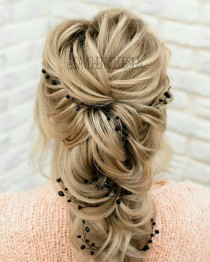 wedding photo -  Black Bridal hair vine wedding hair accessories Bridesmaid gift|Crystal bridal hair piece|Wedding headpiece|Gothic Black wedding|Prom hair