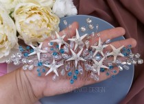 wedding photo -  mermaid hair piece|aqua blue starfish hair clip|blue beach wedding hair accessories|seashell hairpiece costume Ariel Bridal hair comb|
