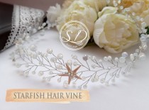wedding photo -  Beach Wedding moonstone hair vine with natural starfish hair accessories mermaid crown adult moonstone seashell wedding hair piece rose gold