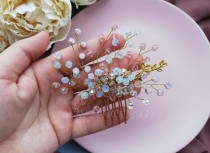 wedding photo -  Rose gold bridal hair comb|rose gold and blush hair accessories|peigne a cheveux rose pale||blush pink hair comb|moonstone pink wedding comb