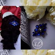 wedding photo -  Royal blue swarovski hair pin Braut haarschmuck Bridal hair comb Swarovski Hair piece Crystal Comb Blus Blue Wedding Comb Tocados novia