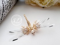 wedding photo -  Dragonflies Gold Bobby Pins Rustic Woodland Wedding Dragonfly Garden Butterfly Headpiece 1920's art nouveau Boho Hair Accessories Dragonfly