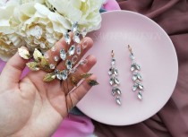 wedding photo -  Bridal earring comb set|gold haarkamm set|bridal hair pin set|bridesmaid gift set|bridal hair set of 3 hair|bridal statement jewelry set|
