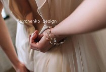 wedding photo -  Bridal Bracelet Rose Gold bracelet Simple Wedding bracelet Bridesmaid bracelet Rose Quartz Jewlery Bangle bracelet Silver Bridal bracelet